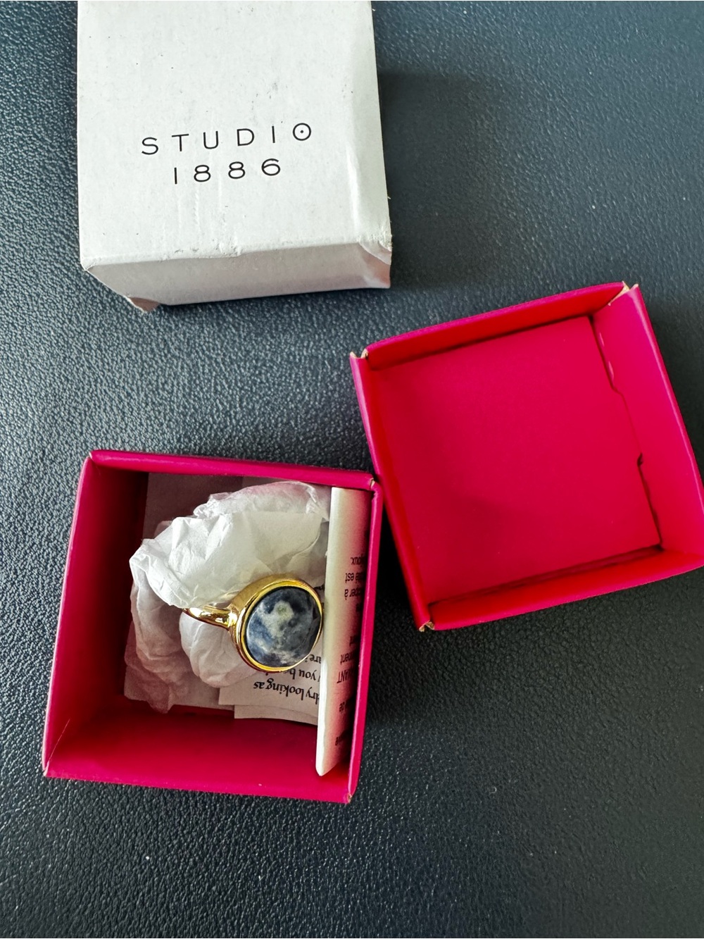 Avon Gold Ring with Blue-Gray Round Stone